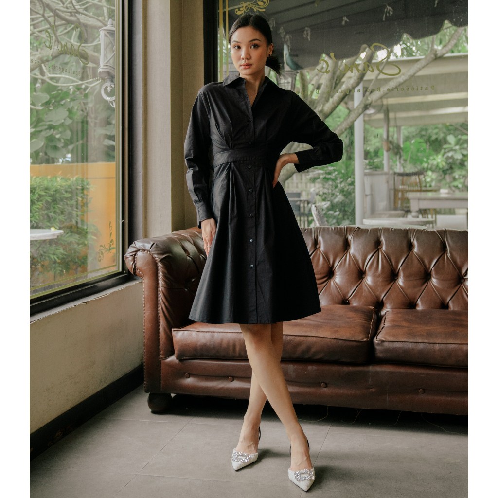 Lilybelle Violyn Dress Midi Polos Lengan Panjang Katun