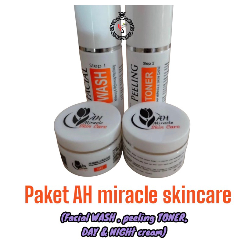 PAKET ah miracle peeling toner facial wash cream siang malam sabun cuci muka day cream night cream A