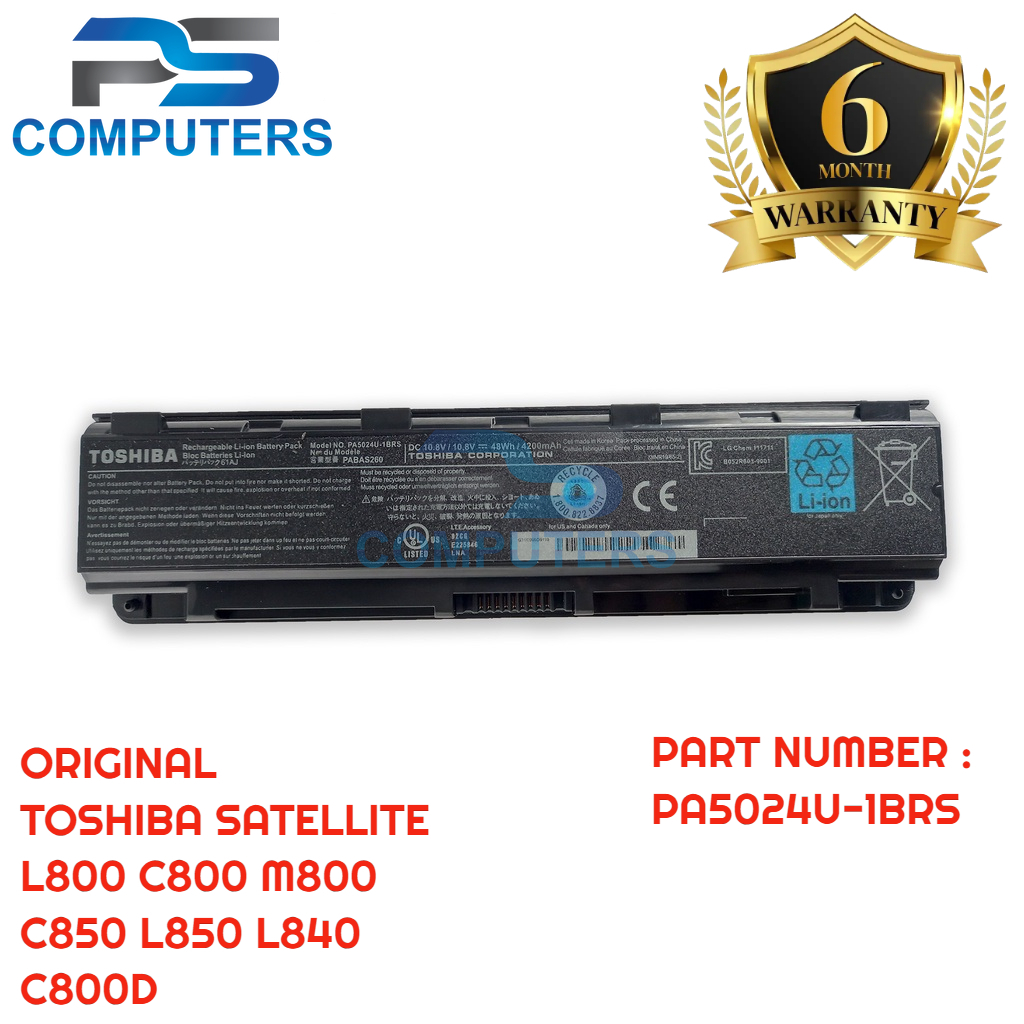 Baterai Battery Batre Laptop Toshiba Satellite C800 C840 L800 L840 M800 / PA5024 Original