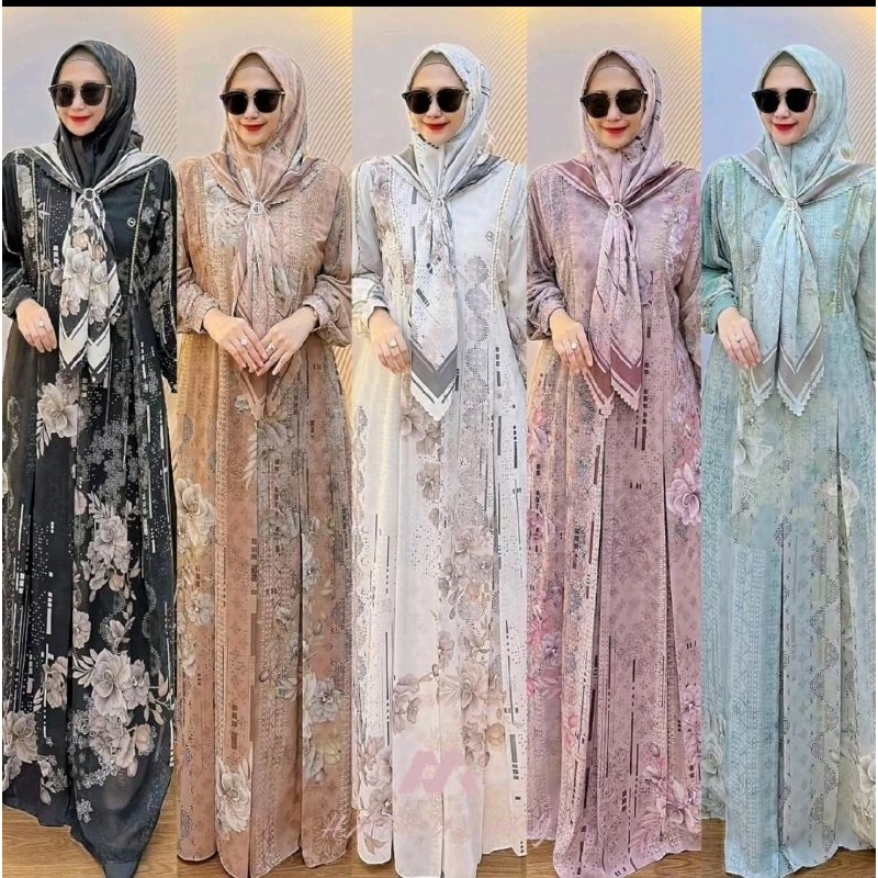 Safira gamis set hijab by HMF luxury/ Gamis Deyura Original/ Trend Baju lebaran keninian