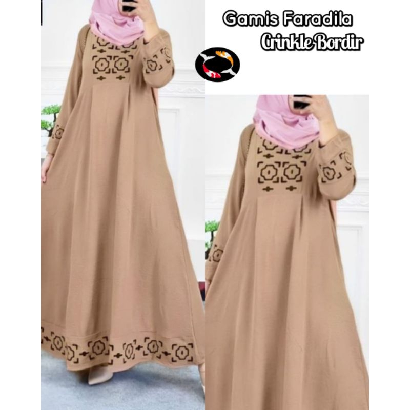 GAMIS FARADILA CRINKLE BORDIR MODEL TERBARU SUPER MEWAH/GAMIS WANITA IMPORT PREMIUM