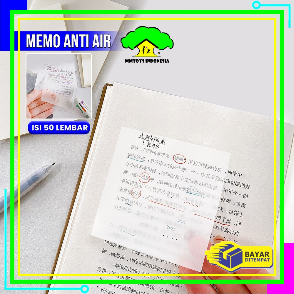 

MI-A87 Sticky Note Transparan Isi 50 Lembar Waterproof Serbaguna Untuk Kantor Sekolah / Kertas Memo Tahan Air / Memo Kertas Tempel Anti Air / Label Stickers Catatan Bening