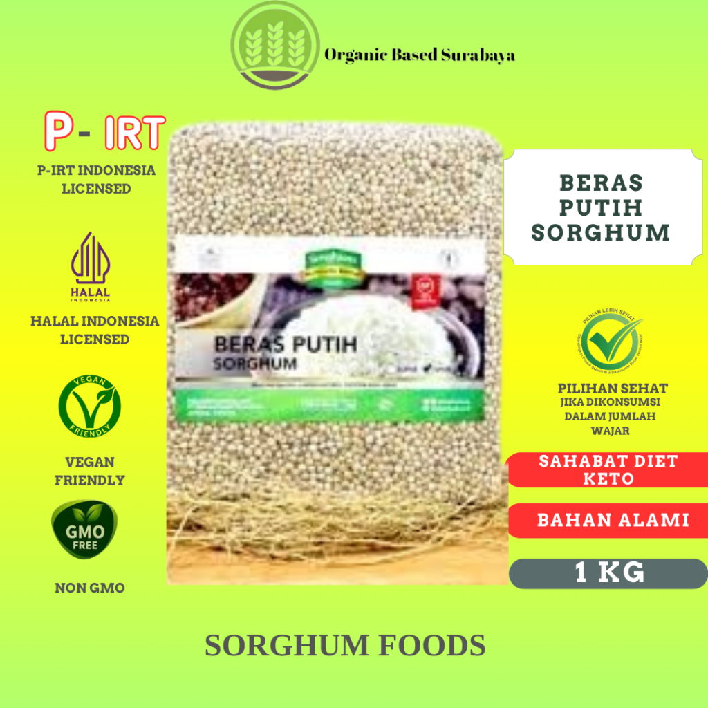 

Beras Putih Sorghum, high PROTEIN,diabet friendlu Non GMO, Bebas Gluten Kemasan 1kg by Sorghum Foods