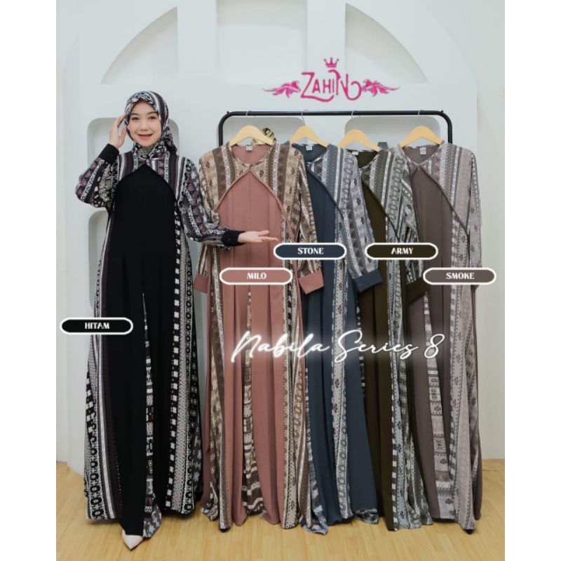 Nabila gamis plus hijab bahan kringkel mix katun lionel by zahin