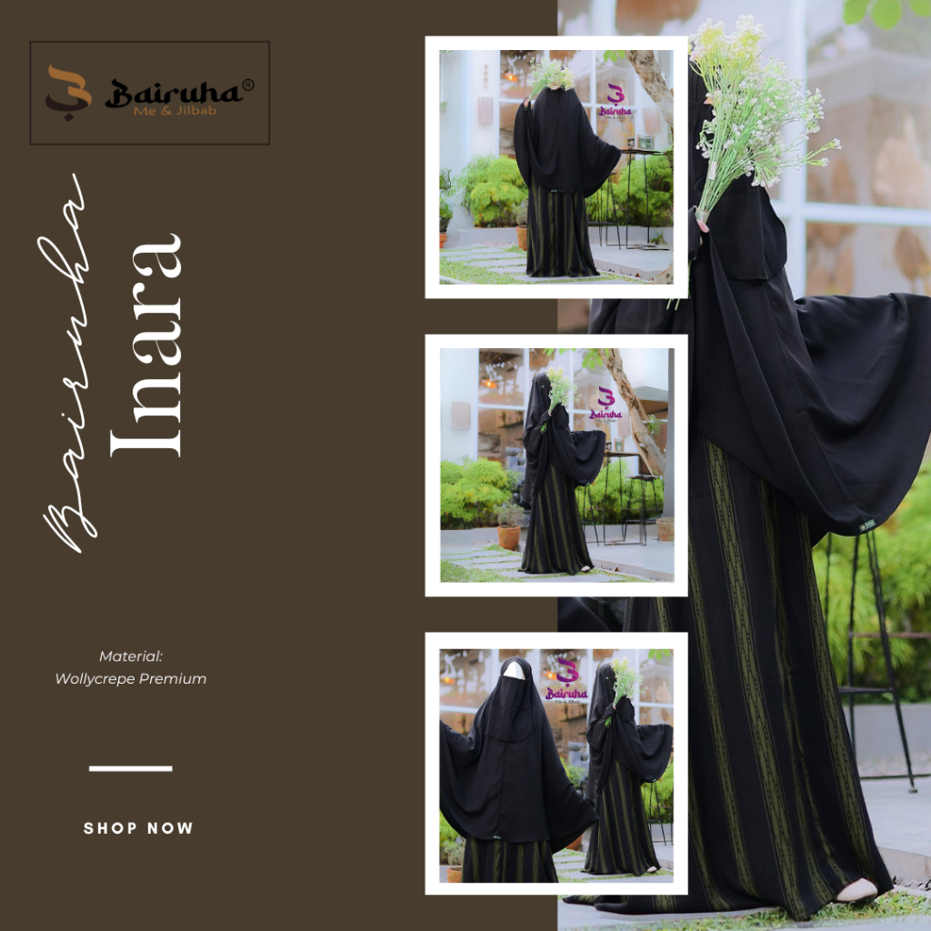 Bairuha Gamis Syari Set Premium Inara - Bahan Wollycrepe Premium I gamis syari I gamis syari terbaru