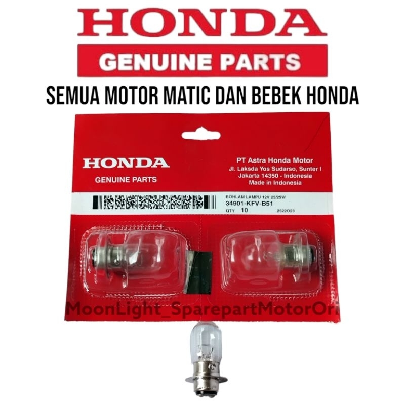 BOHLAM BEAT VARIO LAMPU DEPAN MOTOR HONDA MATIC BEBEK K1 12V 25/25W ORI ORIGINAL ASLI HONDA AHM 34901-KFV-B51