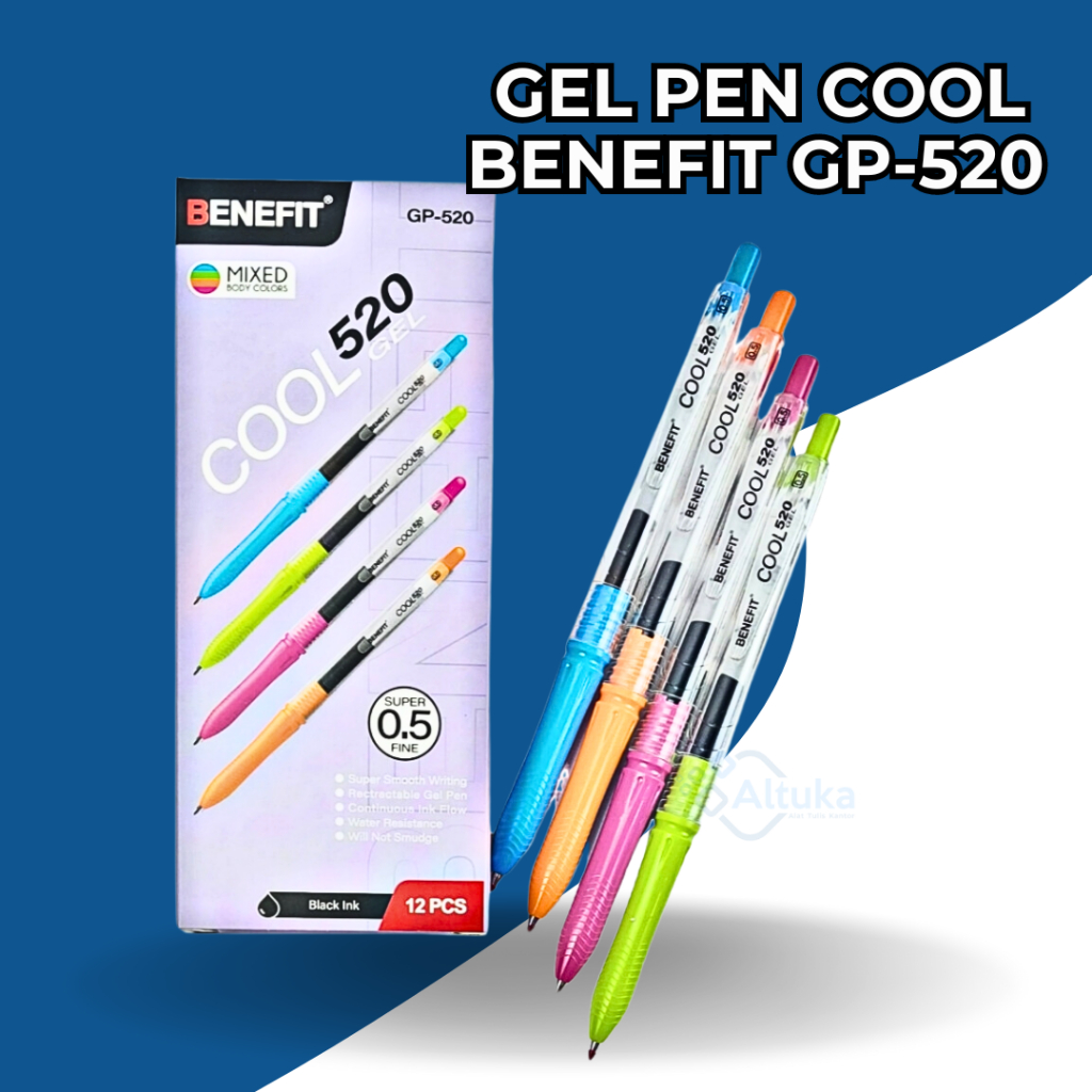 

Bulpen Gel / Pen Gel Hitam Cool GP-520 Benefit 0.5mm