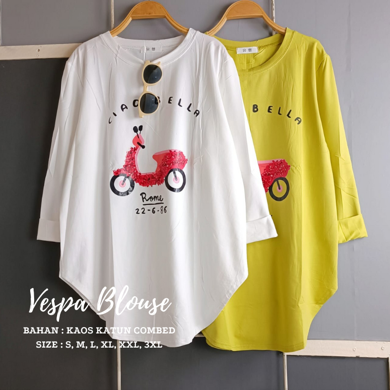 Baju Blouse Jumbo Wanita Vespa Rome Oversize Blouse BO Size S M L XL XXL XXXL Bahan Kaos Katun Combe