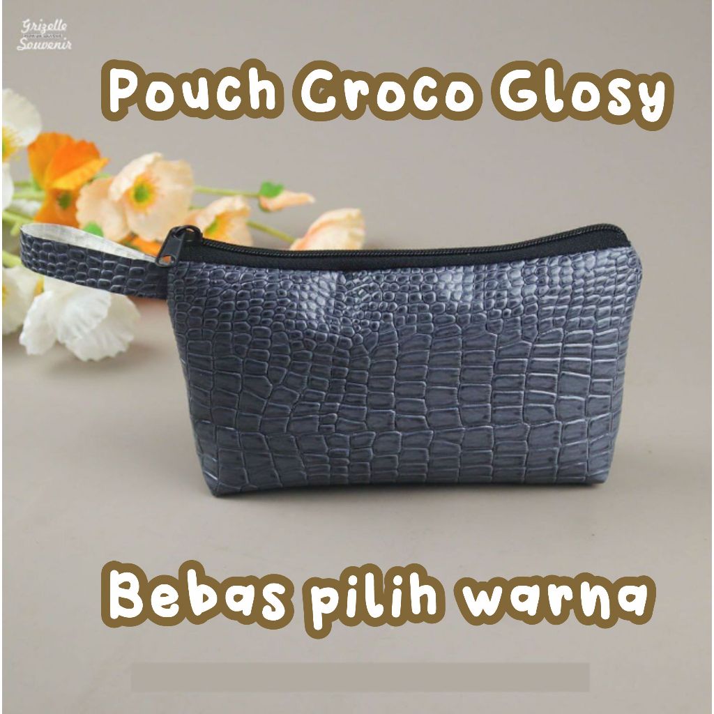 Souvenir dompet pouch kulit croco glosy pernikahan custom mewah premium