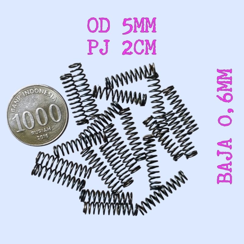 Per pegas Tekan OD 5mm Pj 2cm Baja 0.6mm