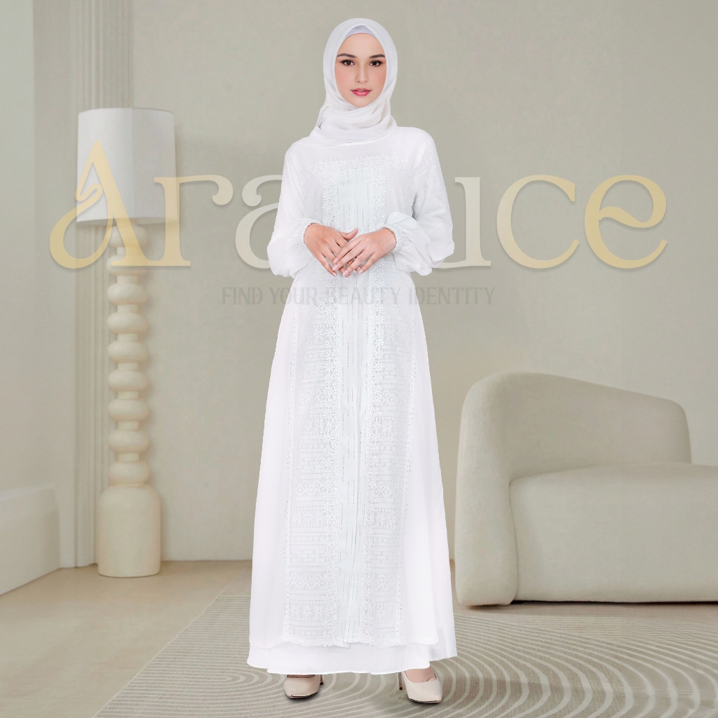 ARALLUCE • Gamis brukat putih wanita mewah dan elegan renda premium ARL 054 | Dress tile brokat pere