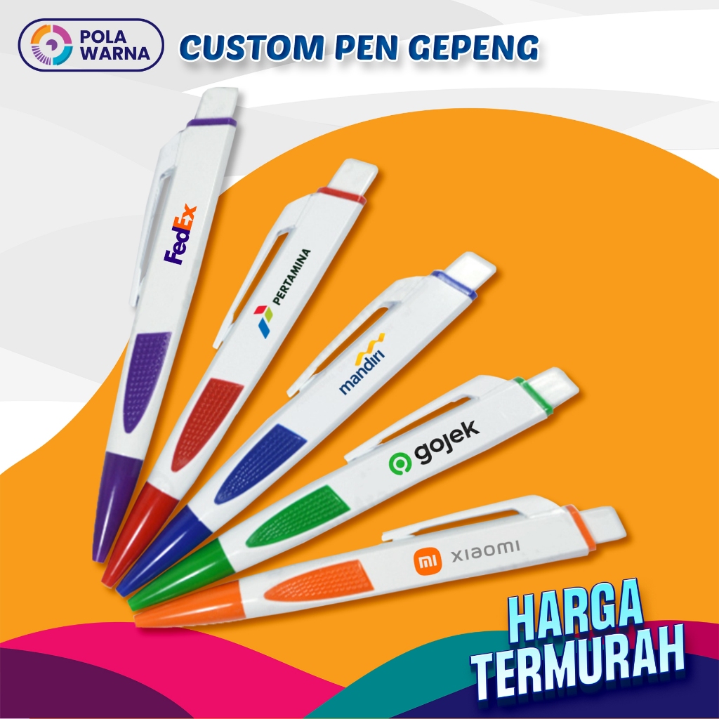 

Custom Logo Nama Pulpen Gepeng - Souvenir Acara Kantor Seminar Premium