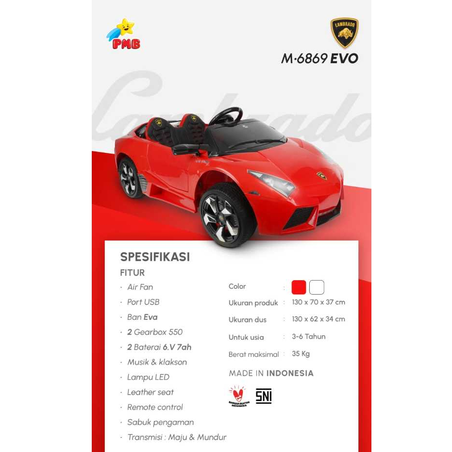 Mobil Aki Mainan Anak Remote PMB 6869 EVO Lambrado Ban Karet