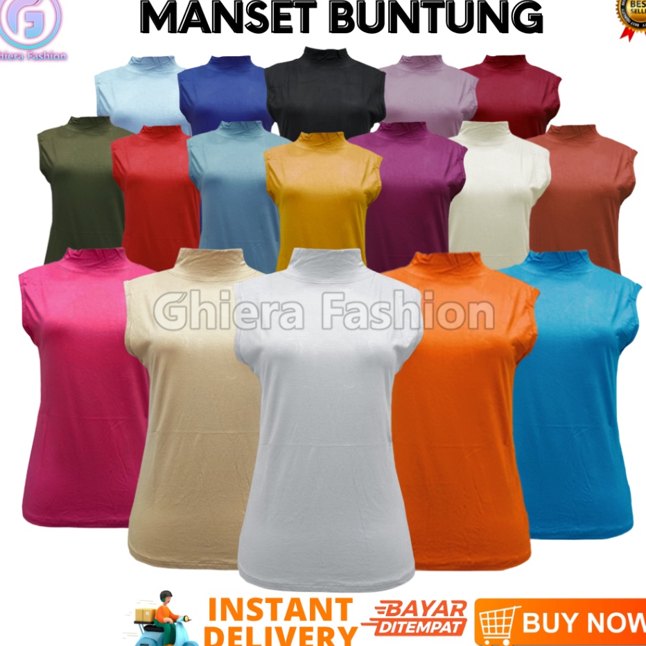 Berkualitas  Baju Manset Buntung Tanpa Lengan Wanita Kerah Shanghai Leher Turtle Neck Yukensi Polos 