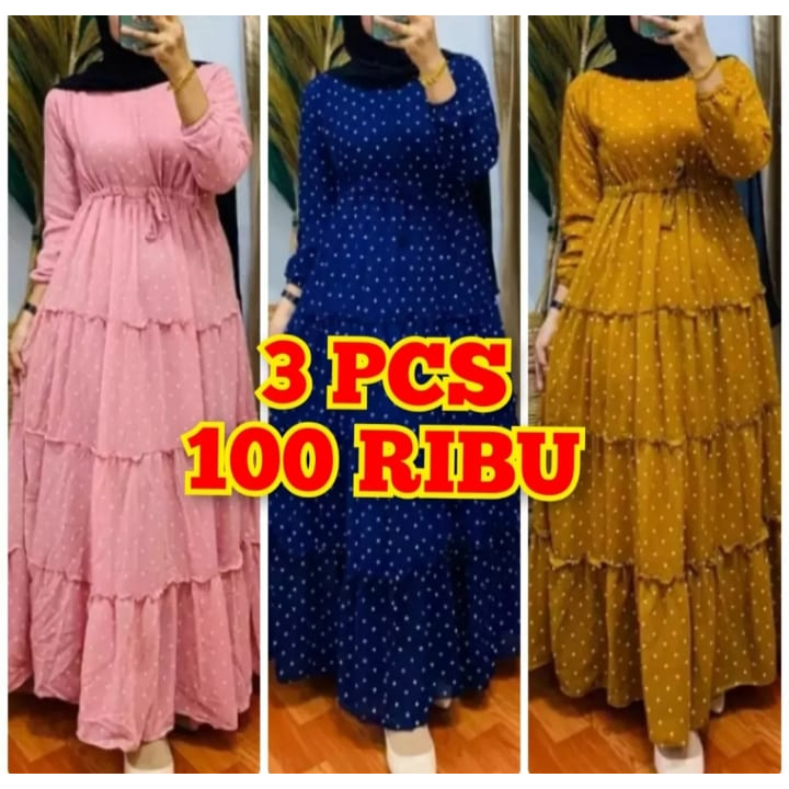 PROMO 100RB DAPAT 3PCS GAMIS POLKADOT 2024