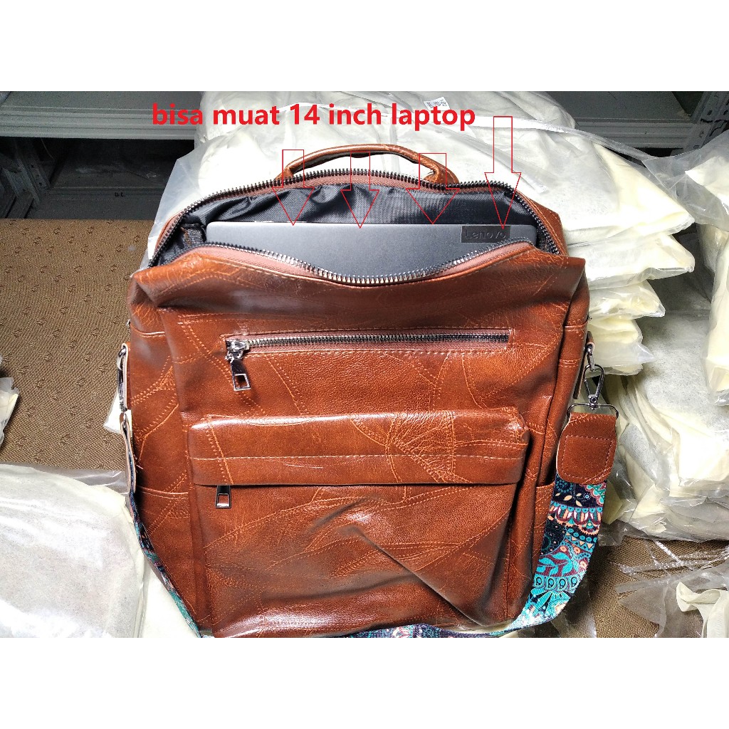 Limited Waterproof Tahan Air Leather Kulit Ransel 14 Inch Laptop Tas Besar Bag Perempuan Wanita Tas