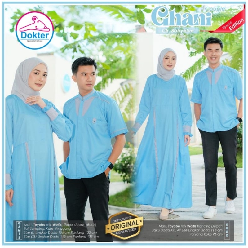 Ghani Couple Syari Bahan Toyobo Mix Wolfis Premium-Couple Lebaran Syari Terbaru Koko & Gamis-Set Cou