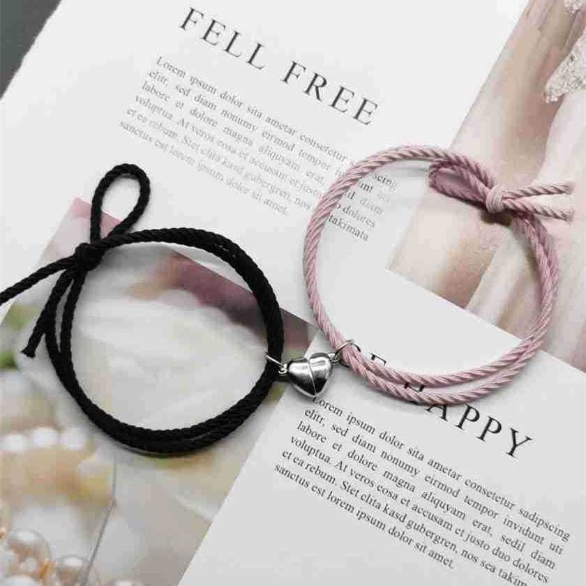 WRSR27 Gelang Couple (2pcs) Magnet Love Sepasang Gelang Couple Pria Wanita Gelang Fashion Korea ps3