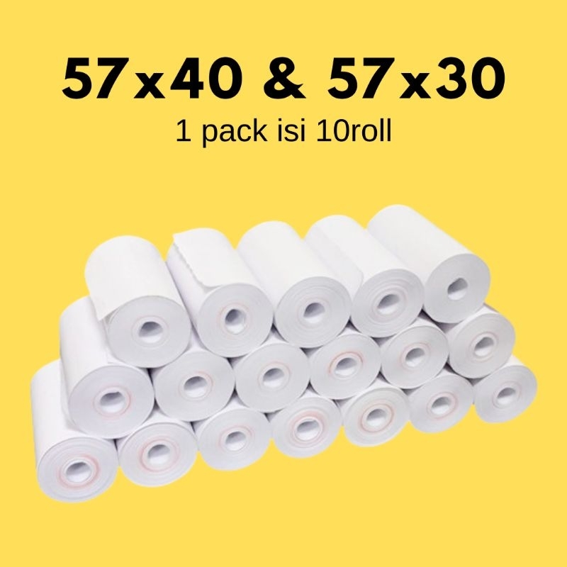 

Kertas Thermal 57x30 / 57x40 Coreless 1 Pack Isi 10 Roll Printer EDC Android