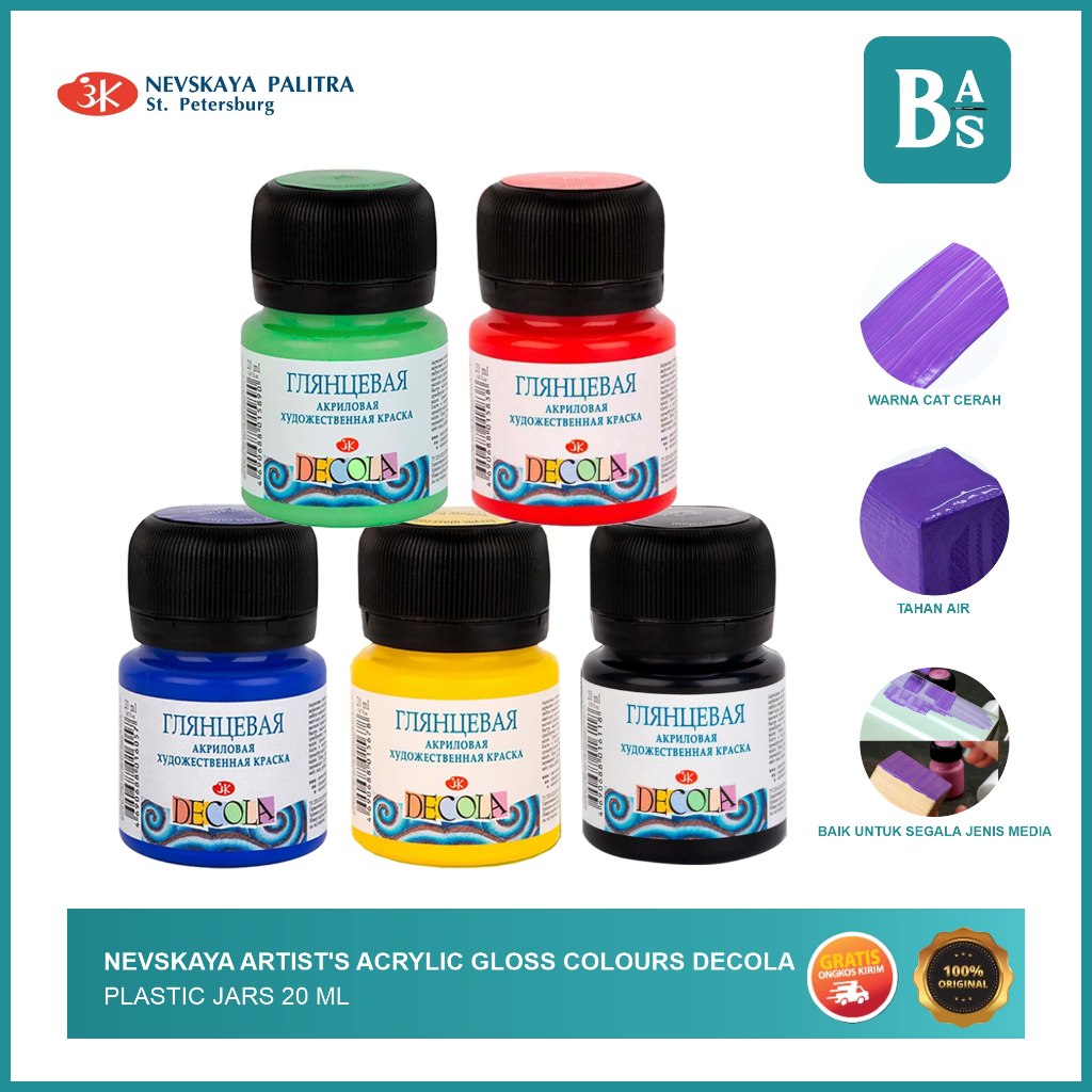 

NEVSKAYA ARTIST'S ACRYLIC GLOSS COLOURS DECOLA IN PLASTIC JARS 20 ML
