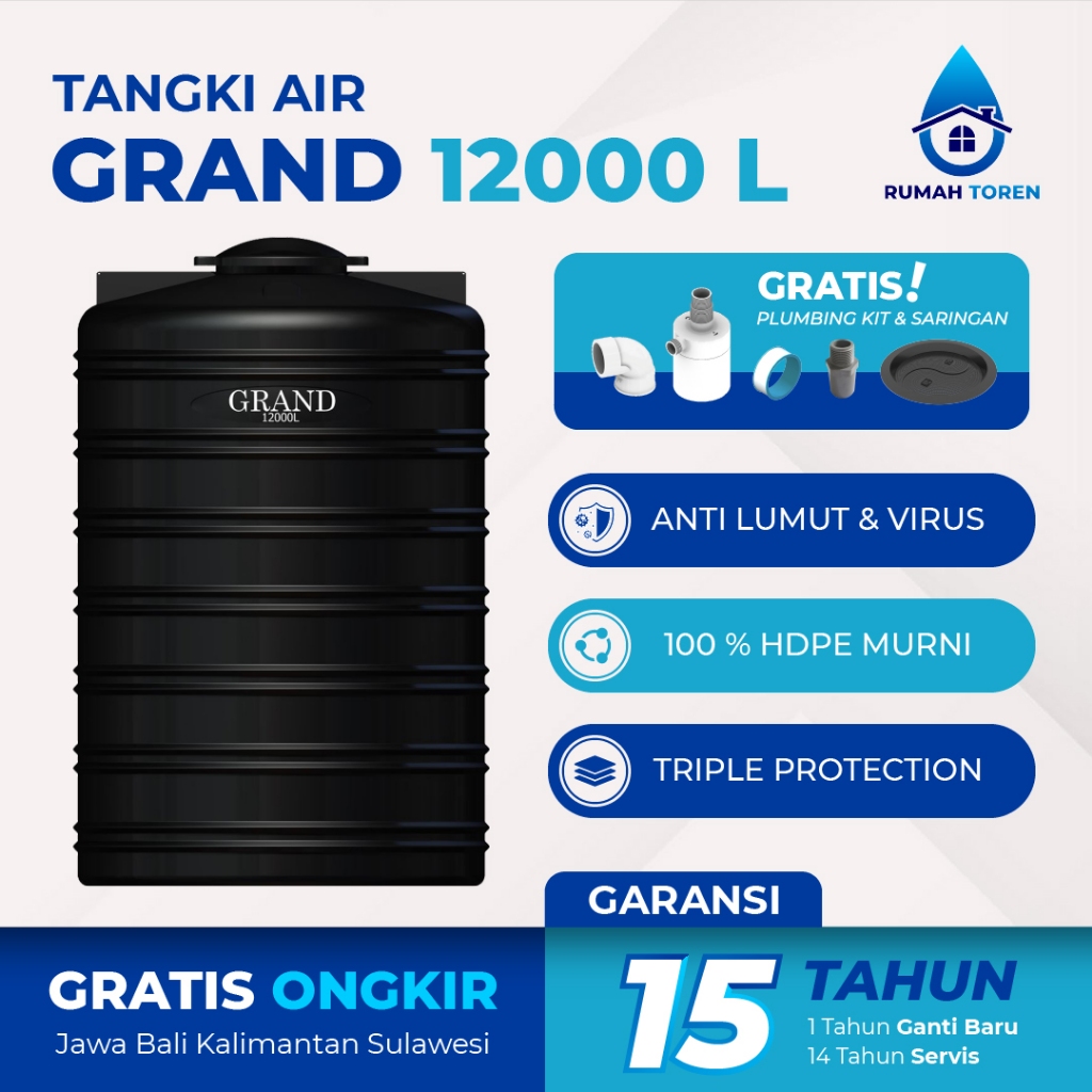 Tangki Tandon Toren Air Grand 12000 Liter Anti Lumut Free Ongkir