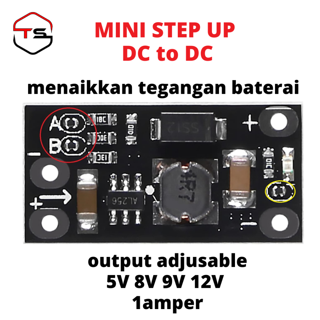 Modul Mini Step Up DC to DC 5V 8V 9V 12V 1A Adjusable