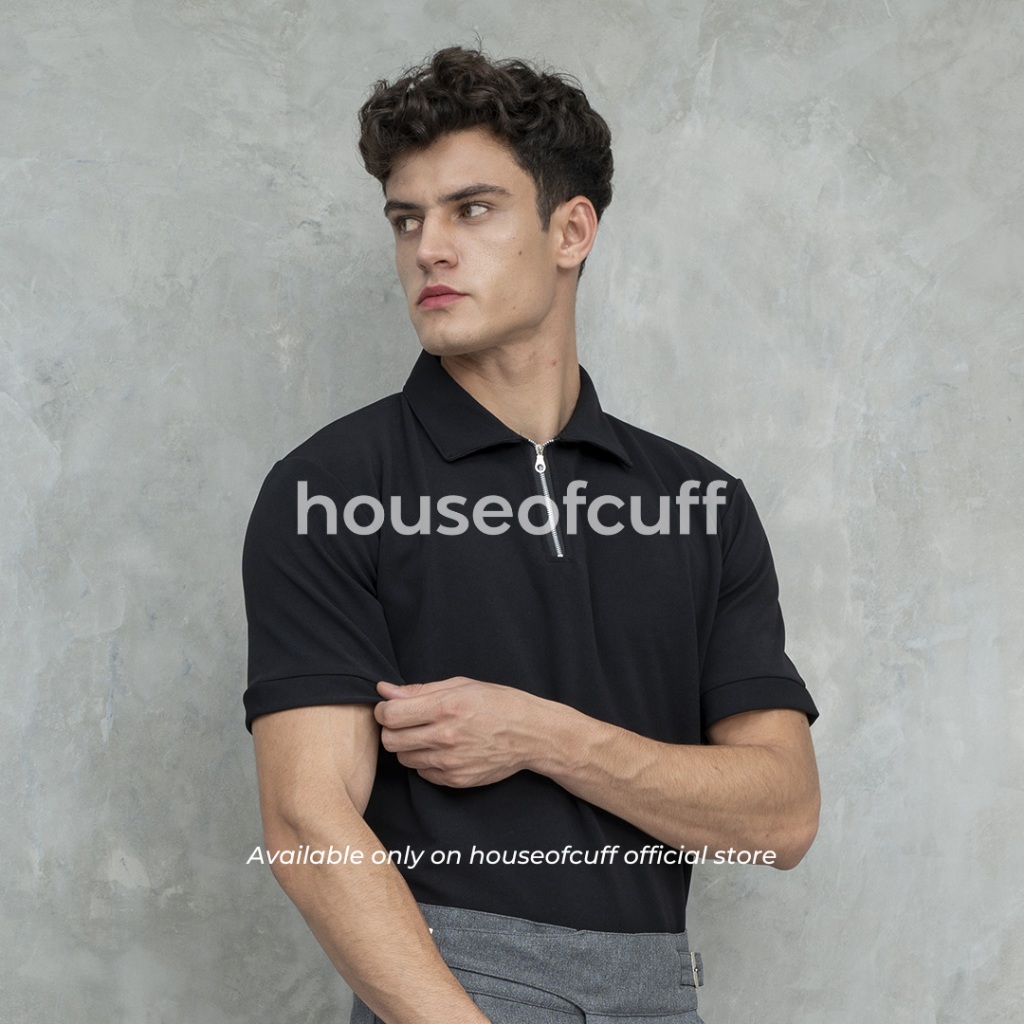 Houseofcuff Polo Shirt Half Zip Kaos Kerah Polo Sleting Hitam