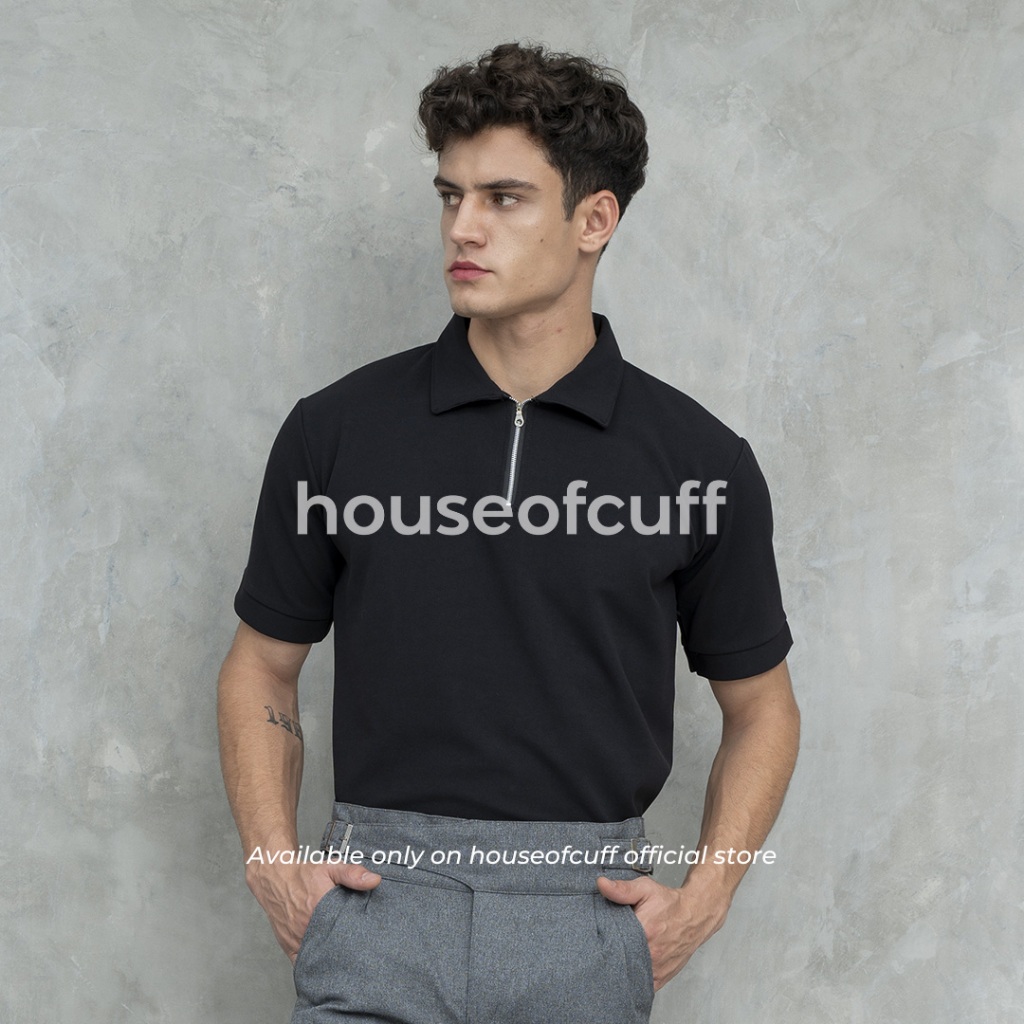 Houseofcuff Polo Shirt Half Zip Kaos Kerah Polo Sleting Hitam