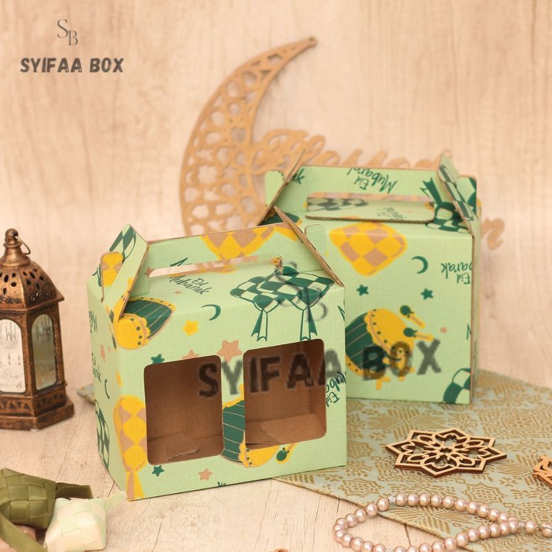

( 10 pcs ) Box Jinjing 2 Toples Jar 250ml Lebaran Dus Toples Kue Kering Packaging Hampers Eid Idul Fitri 14.5 x 7 x 12 cm