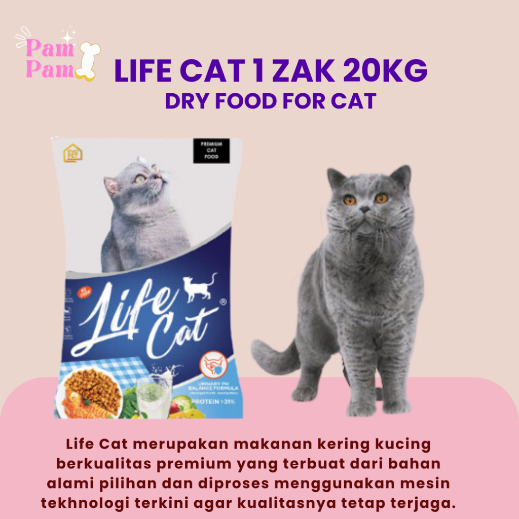 Life Cat 20kg Cat Dry Food Lifecat Zak 20 kg Makanan Kucing Life Cat Kering Live Cat