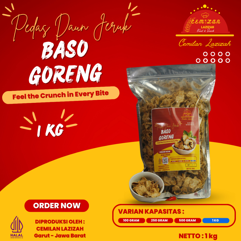 

Basreng Pedas Daun Jeruk 1kg Renyah Cemilan Pedas Pouch Original Makanan Ringan Santai