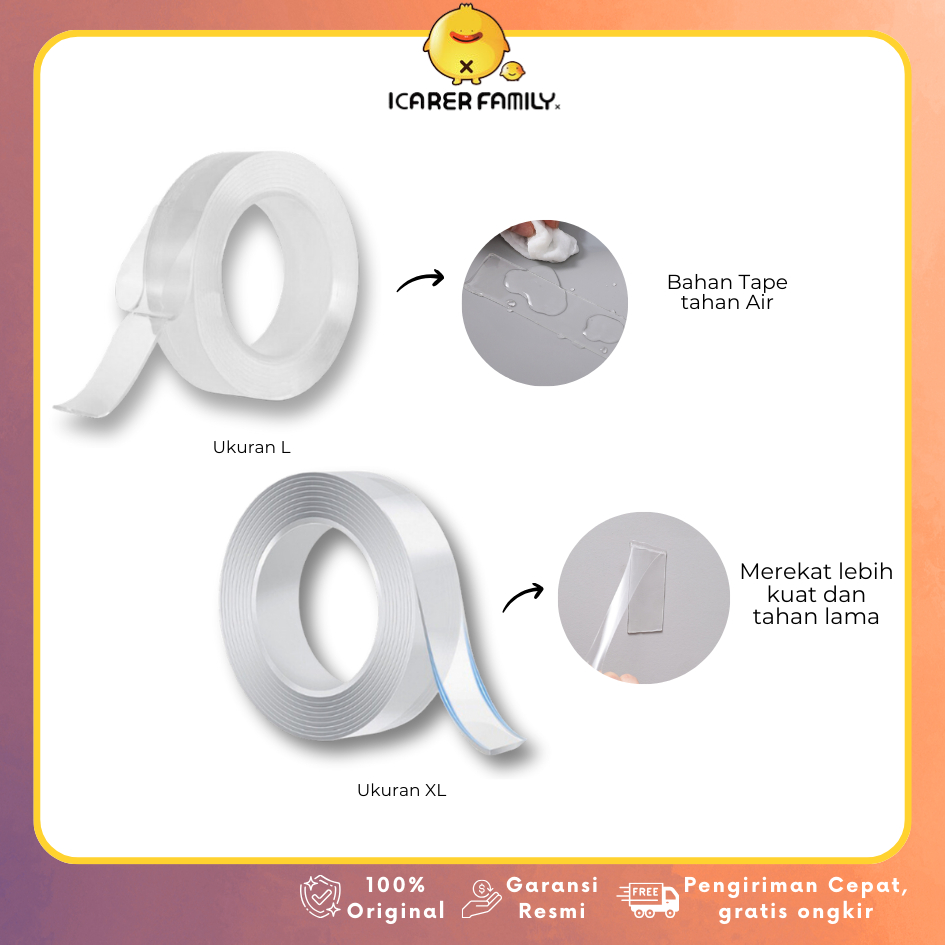 

NUZ - icarer Double Tape 3m/1m Double Tape Magic Anti Air Kuat - L dan XL