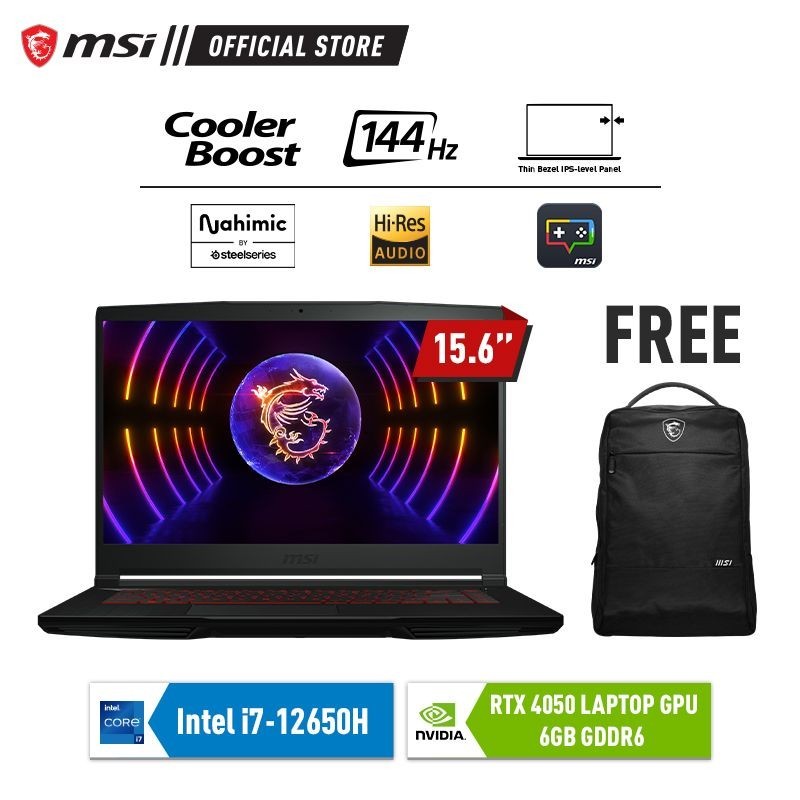 MSI GF63 Thin 12VE - 218ID | i7-12650H -RTX 4050 6GB -144Hz -BLACK