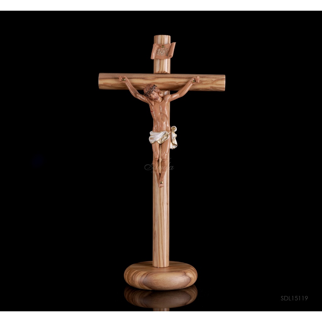 Salib Duduk Kayu Olive Italy Devosi Katolik