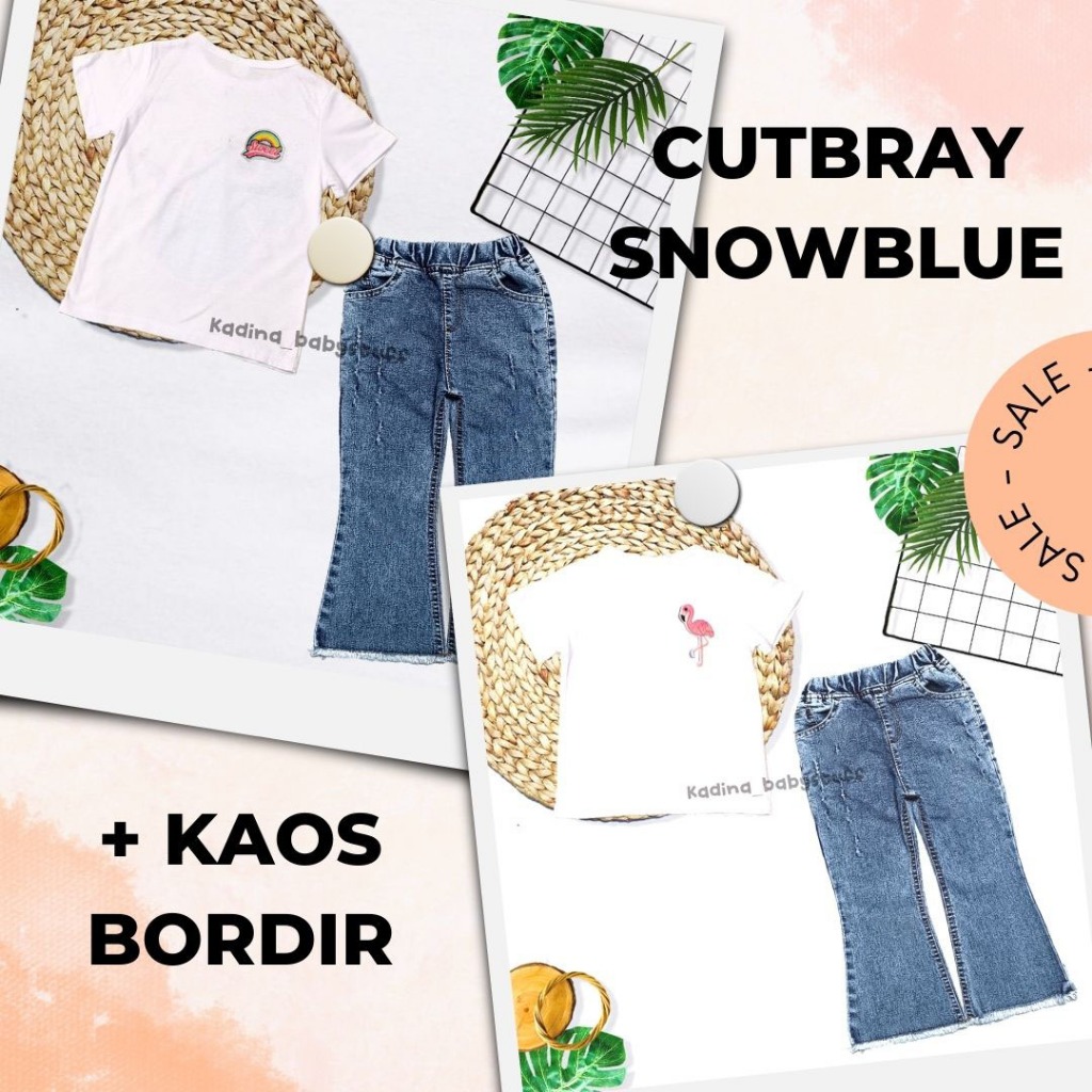 SETELAN CELANA JEANS CUTBRAY ANAK/KAOS ATASAN BORDIR KARAKTER 1-10 tahun /CELANA PANJANG  JEANS SNOW