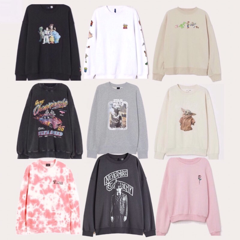 HNM FULL TAG NEW TOY STORY CREWNECK WHITE BLACK STARWARS BABY YODA GREY STAR WARS CREAM ROSE FELIX T