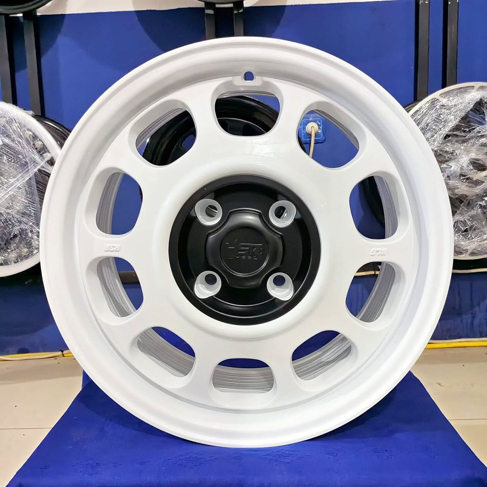 pelek mobil racing KLG hsr r14 h4 PCD 100 Velg ring 14 warna putih untuk mobil VTI, Estilo, Fit, Fre