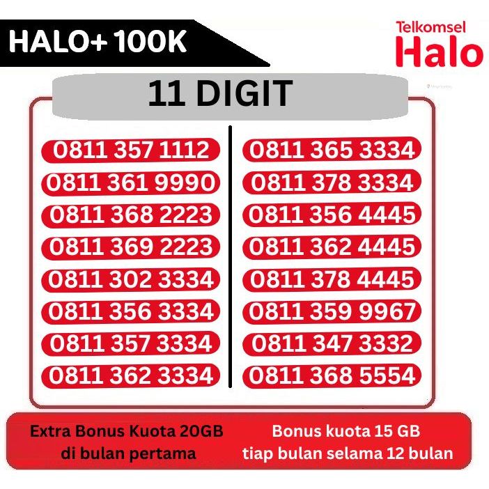 KARTU HALO / KUOTA MURAH / NOMOR CANTIK / NOMOR 10 DIGIT / NOMOR 11 DIGIT / HALO UNLIMITED 80K