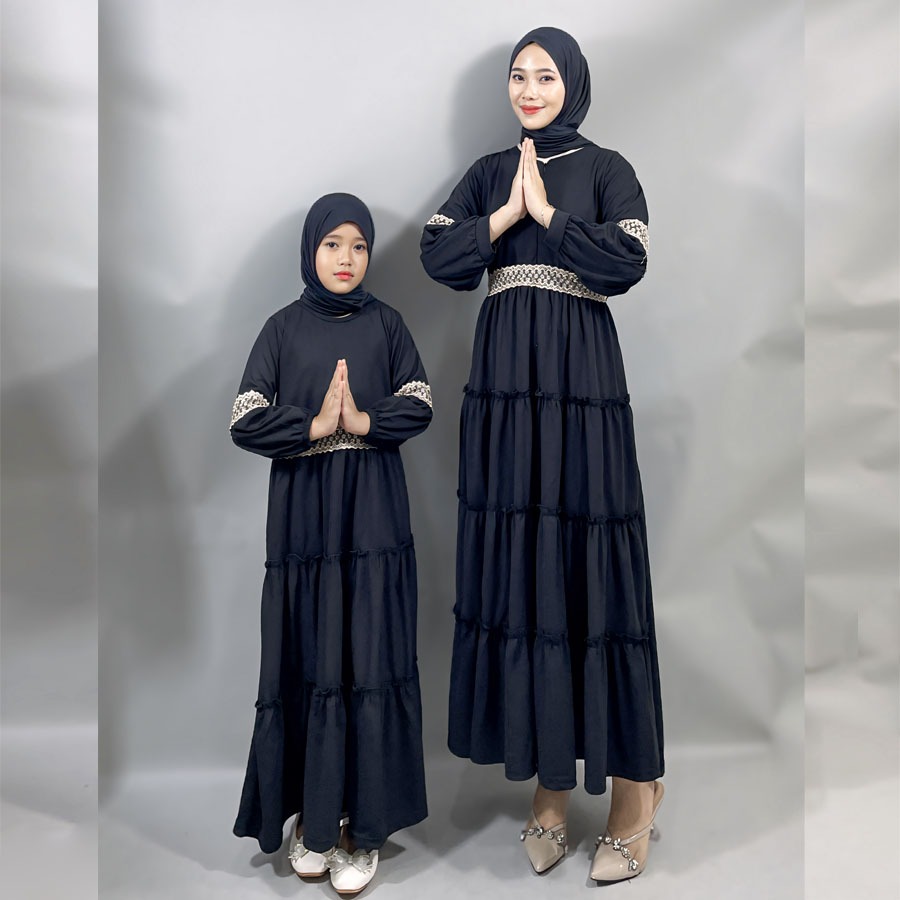 RJ5 CARLINA Gamis Ibu dan Anak Mahira Renda Emas Cantik Savina Muslimah Maxy