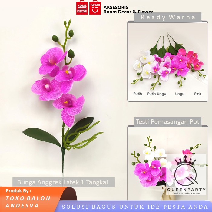 bunga anggrek latex 1 cabang / bunga hias artificial anggrek plastik / bunga anggrek latex