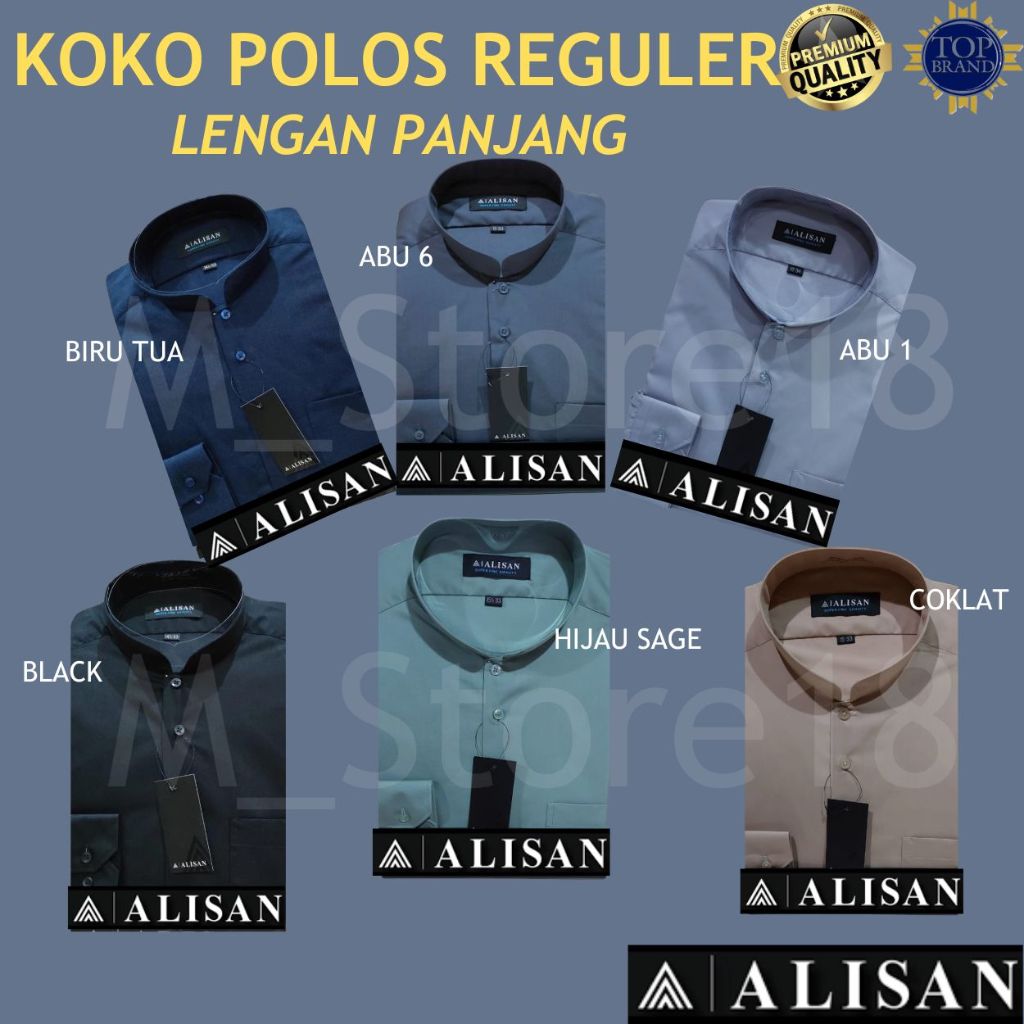 Baju KOKO POLOS REGULER Merk ALISAN Lengan Panjang