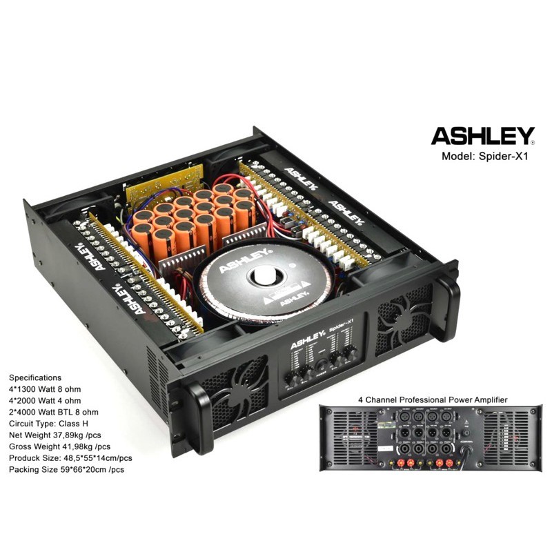 Power Ampli Ashley Spider X1 Amplifier 1300w x 4 Channel SUBWOOFER Class H ORIGINAL