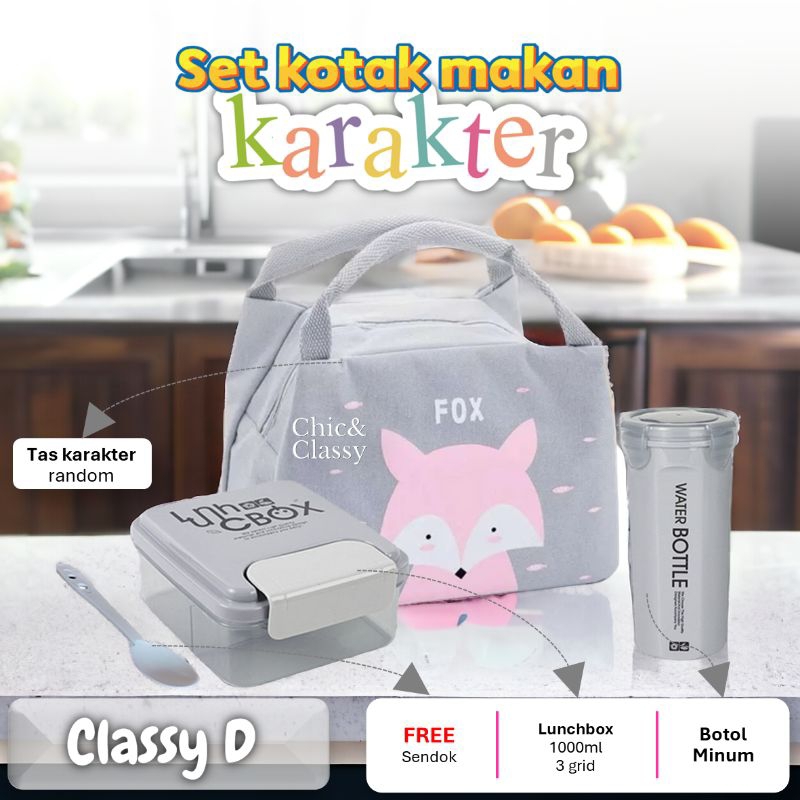 

Navi_Lezatoz Classy D Lunch Box Set Kotak Makan Botol Minum Tas Bekal Sendok