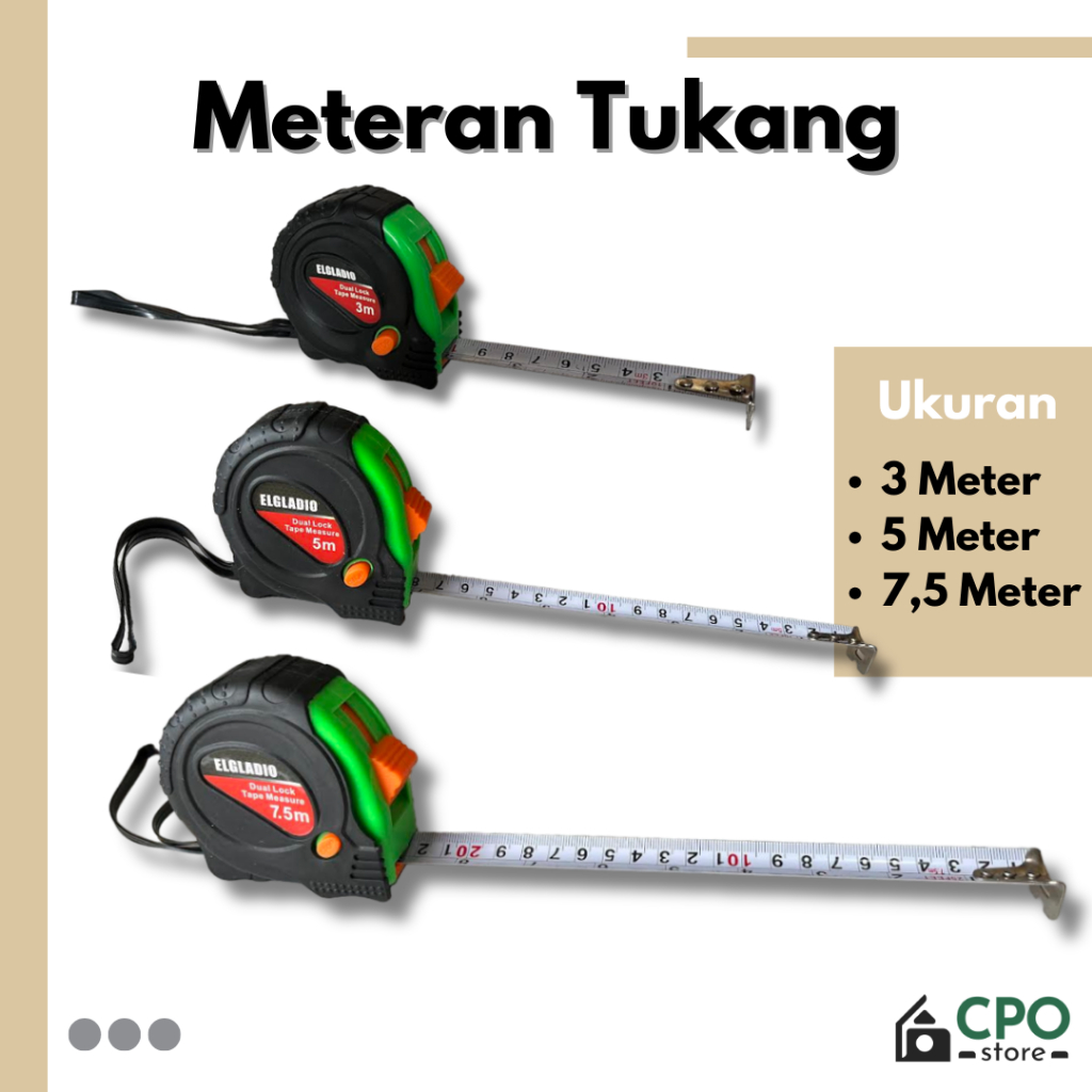 Meteran Tukang / Meteran Bangunan 3 Meter, 5 Meter, 7.5 Meter