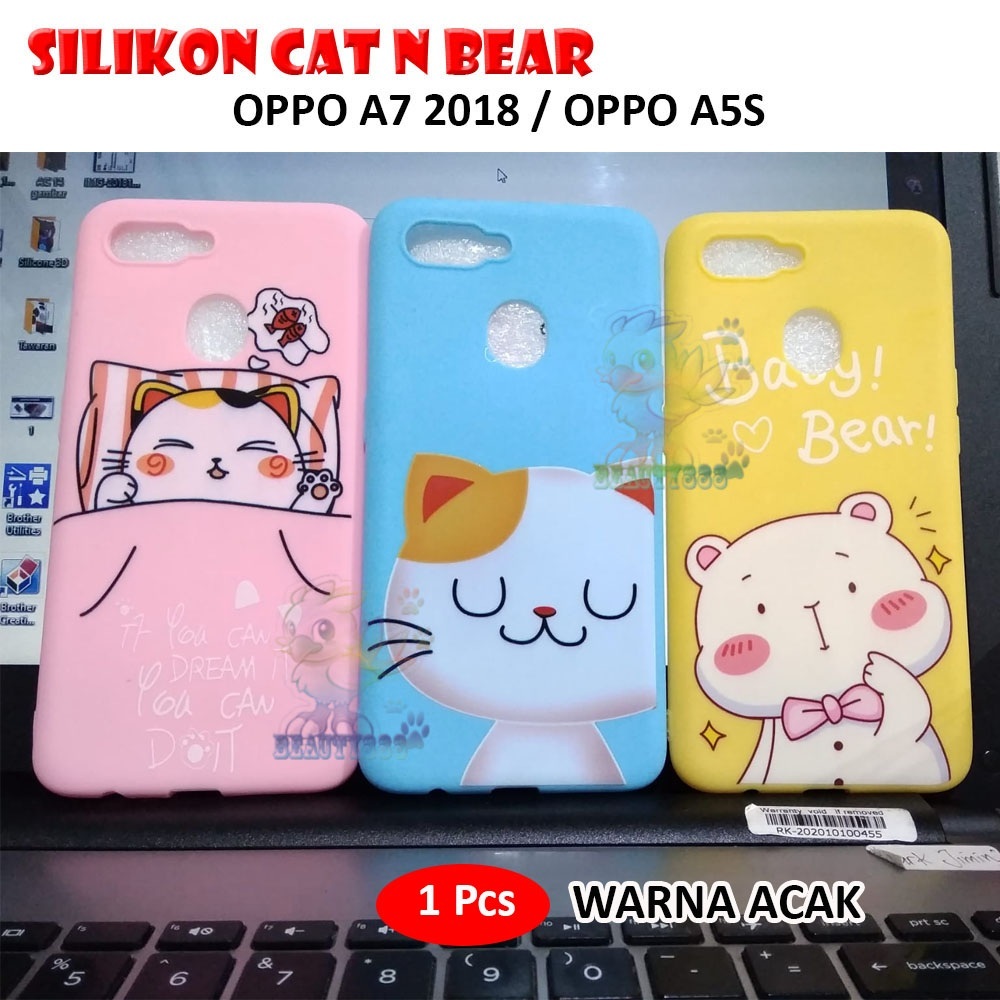 Case Silicone Oppo A5s / Oppo A7 2018 Cat and Bear Rubber / Softcase / Casing / Kesing / Kasing Hp