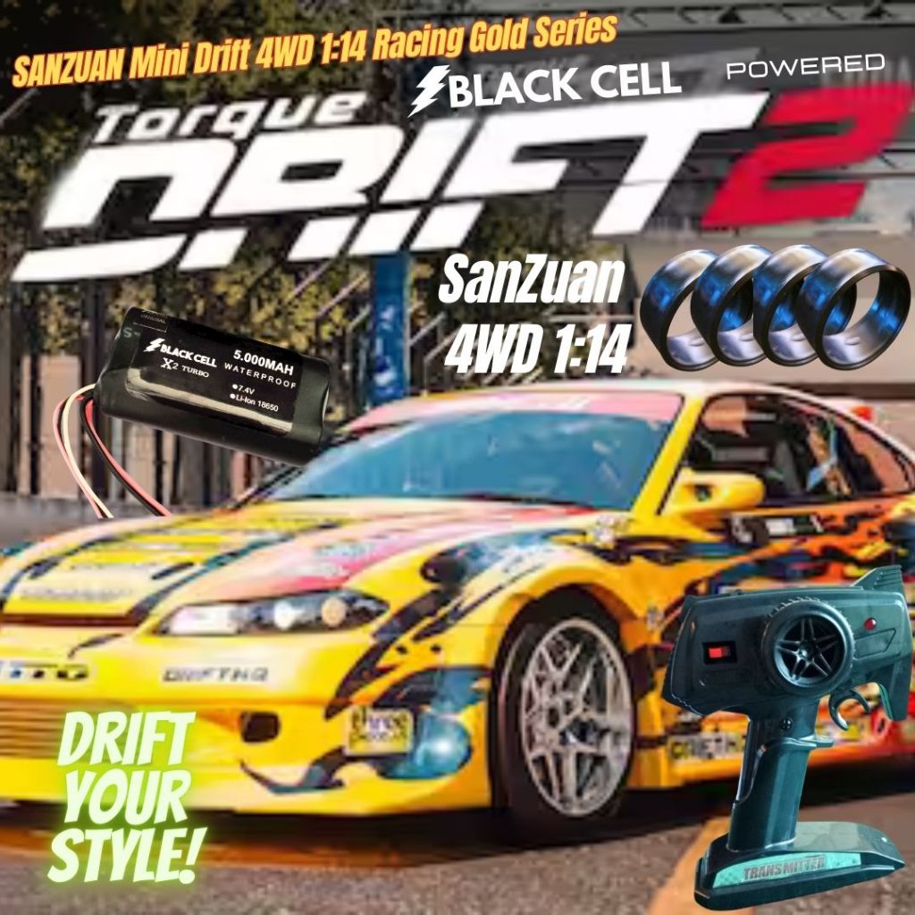 SANZUAN Mini Drift 4WD 1:14 RC Racing Gold Series 35km/h Turbo Battery Black Cell Powered 3in1 Rally