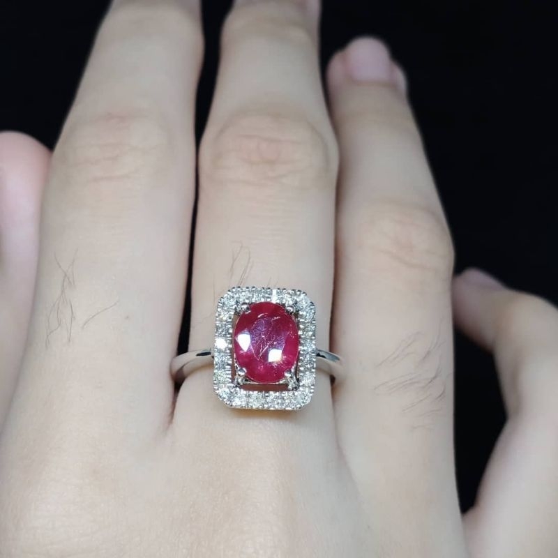 cincin wanita perak batu merah ruby berlian erofa .