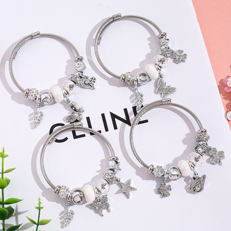 Gelang Model Pandor Kupu Kupu Swan Angsa Swarovski Gelang Perak Stainless Steel Charms Gelang Karakt