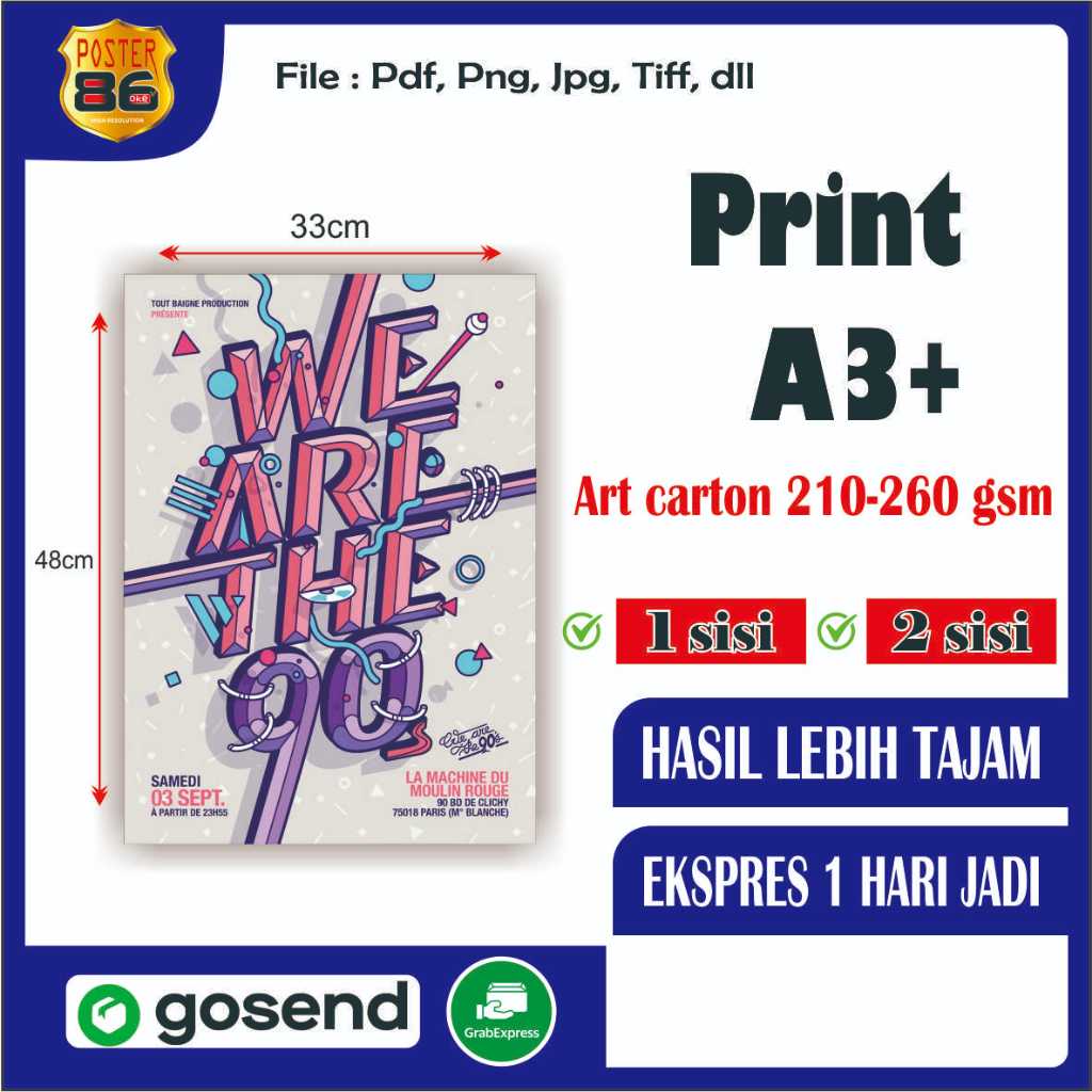 

Print Cetak A3+ MURAH | Art Carton 210gsm 230gsm 260gsm | 1 Sisi / 2 Sisi | Poster A3+ Gambar dinding
