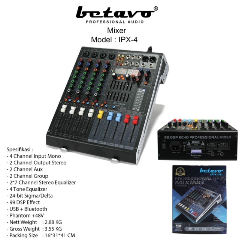 Mixer 4 channel Betavo IPX 4 / IPX4 Original Garansi resmi Betavo Audio Mixer